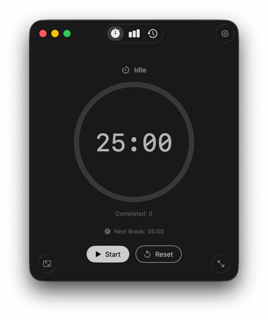 Pomodoro timer view